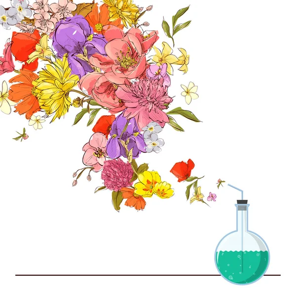 Illustration vectorielle abstraite du flacon et des fleurs . — Image vectorielle