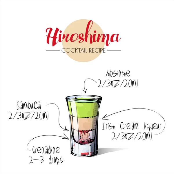 Hand getekende illustratie van cocktail Hiroshima. Vector collectie — Stockvector