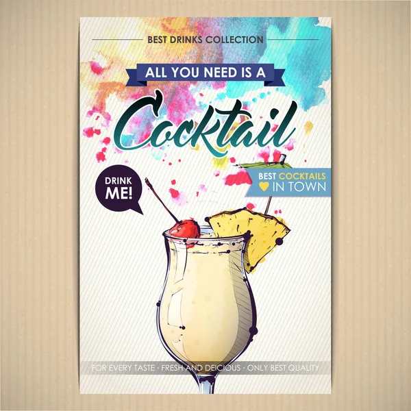 Kokteyl posteri. Suluboya + çizim stili.