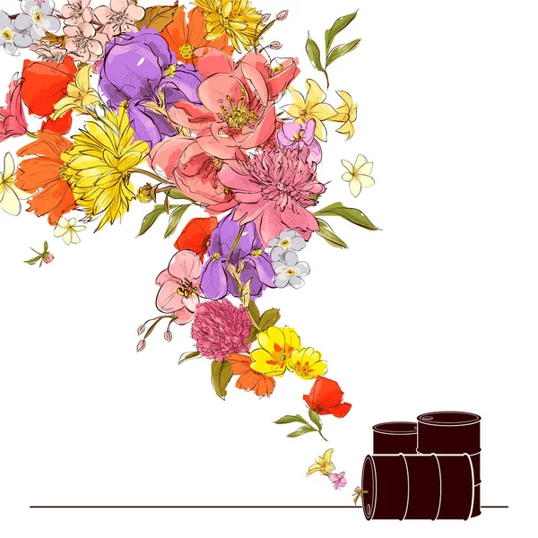 Abstrakte Vektorillustration von Fässern und Blumen. — Stockvektor