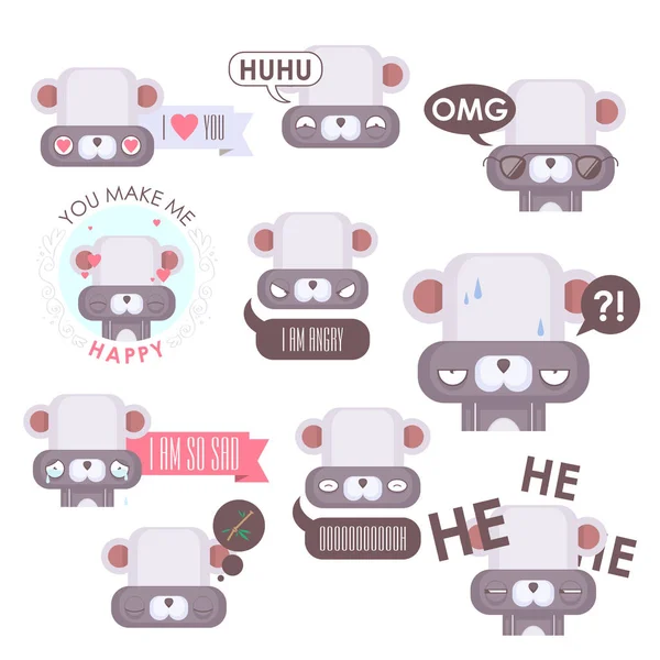 Conjunto vetorial de emoticons de panda. Colheita animal . — Vetor de Stock