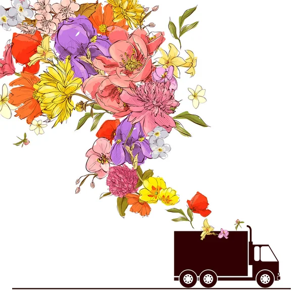 Ilustração vetorial abstrata de trakc e flores . —  Vetores de Stock