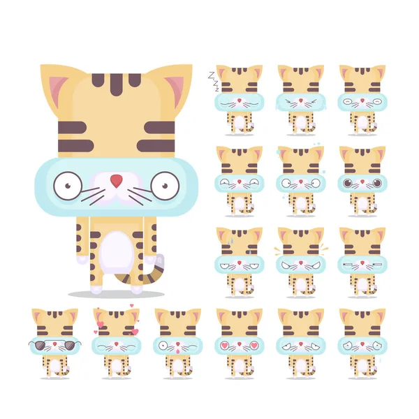 Vector set of 16 cat character emotions. Animal collection. — Stock Vector