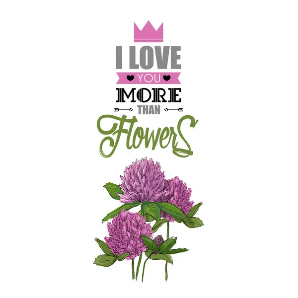 Ρομαντική κάρτα με κείμενο και λουλούδια. — Διανυσματικό Αρχείο