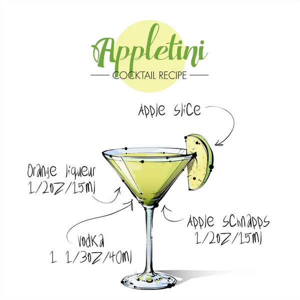 Ilustração desenhada à mão de cocktail Appletini. Colecção vetorial —  Vetores de Stock