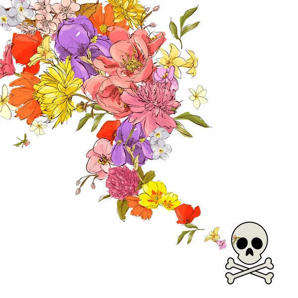 Abstrakt vektor illustration av kranium och blommor. — Stock vektor