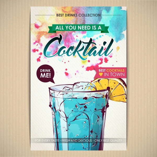 Kokteyl posteri. Suluboya + çizim stili.