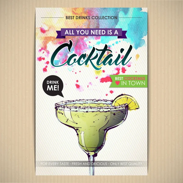 Poster del cocktail. Acquerello + sketchstyle . — Vettoriale Stock