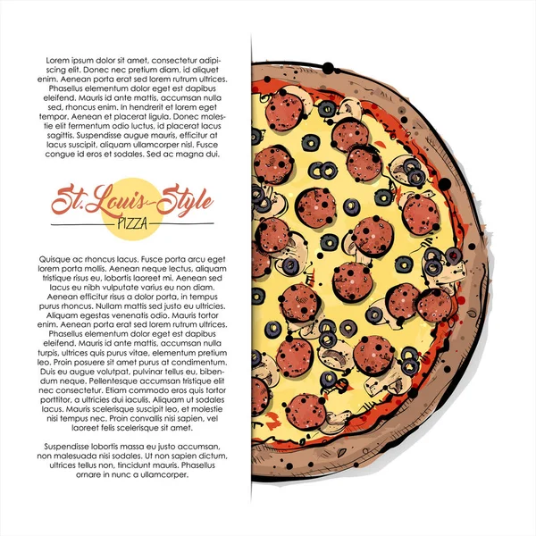 Ilustración Dibujada Mano Pizza Lugar Para Mensaje Colección Vectorial — Vector de stock