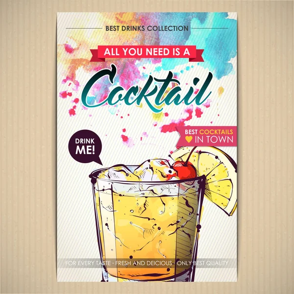 Kokteyl posteri. Suluboya + çizim stili.