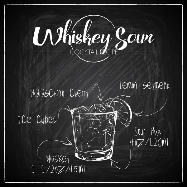 Bir tebeşir tahtası arka plan üzerinde el çizilmiş kokteyl illüstrasyon. Vektör toplama.