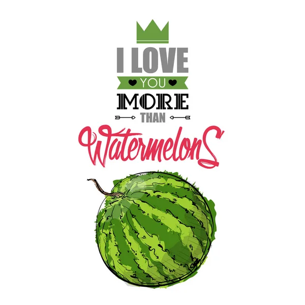 Romantische kaart met tekst en watermelone. — Stockvector