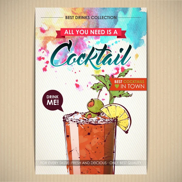 Kokteyl posteri. Suluboya + çizim stili.