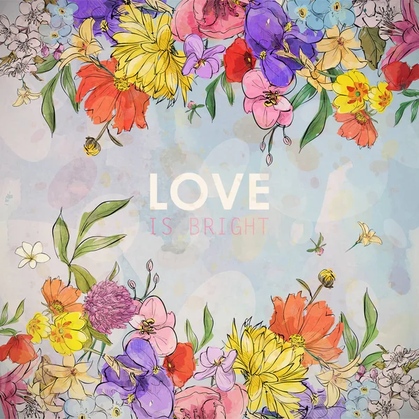 Çiçek illüstrasyon. Vektör + çizim + suluboya. 