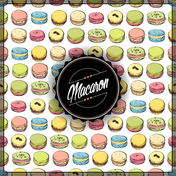 Carte de vœux avec macarons. vecteur + style de croquis . — Image vectorielle