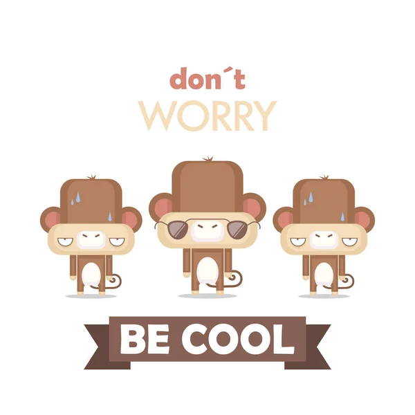 Grappige poster met cartoon Monkey karakter. Vector collectie. — Stockvector