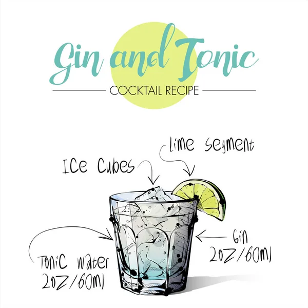 Ručně vykreslené ilustrace koktejlového ginu a tonika. Collec vektor — Stockový vektor