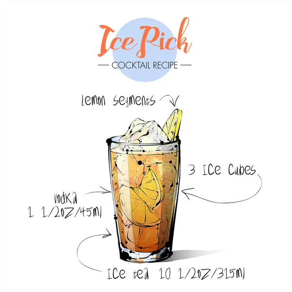 Ilustração desenhada à mão de picareta de gelo cocktail. Colecção vetorial . — Vetor de Stock