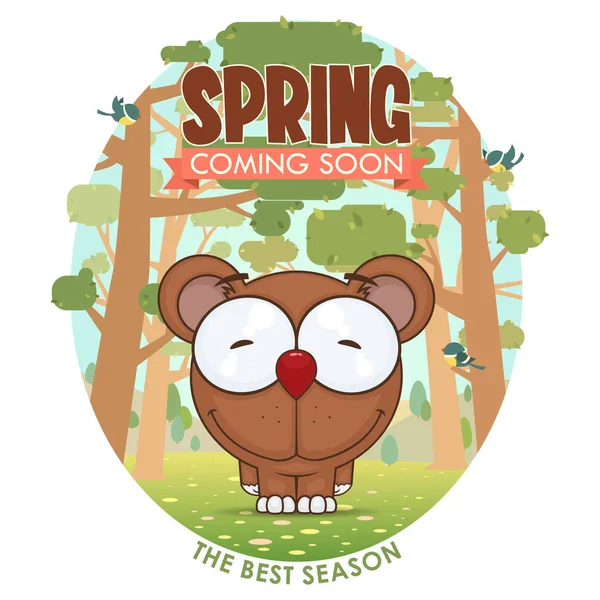 Cartão de saudação primavera com caráter animal engraçado . Ilustração De Bancos De Imagens