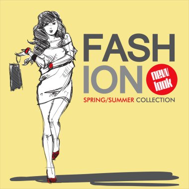 Kroki tarzı moda güzel kız ile çizilmiş arka plan el