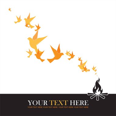 Yangın ve kuşlar tasarlamak vektör çizimi.