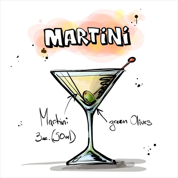 Kokteyl el çekilmiş resmi. Martini. vektör toplama. — Stok Vektör