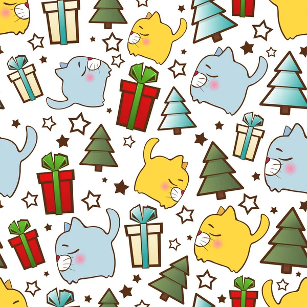 Karácsonyi zökkenőmentes mintát rajzfilm macskák. Vektor illustratio — Stock Vector