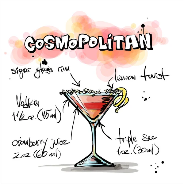 Hand drawn illustration of cocktail. COSMOPOLITAN. Vector collec — Stock Vector