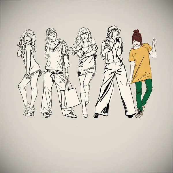 Frumos poster cu fete de moda. Ilustrație vectorială . — Vector de stoc
