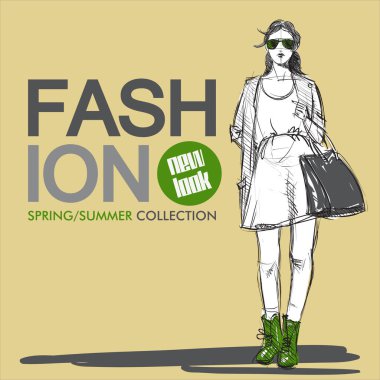 Kroki tarzı moda güzel kız ile çizilmiş arka plan el