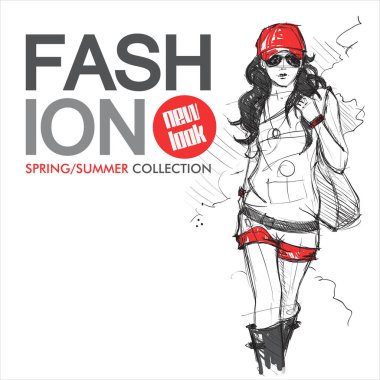 Kroki tarzı moda güzel kız ile çizilmiş arka plan el