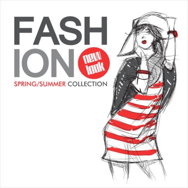 Kroki tarzı moda güzel kız ile çizilmiş arka plan el