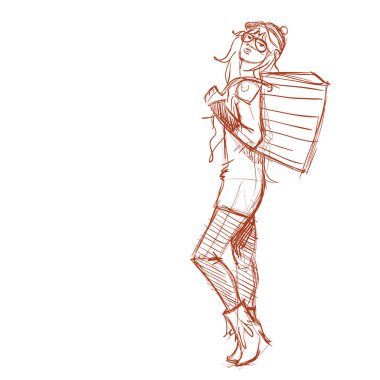 Sancak kroki tarzında şık genç kadın ile. Vektör çizimi