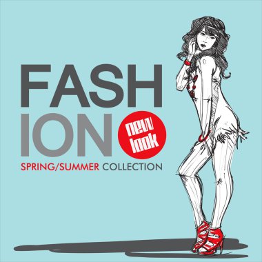 Kroki tarzı moda güzel kız ile çizilmiş arka plan el