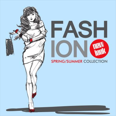 Kroki tarzı moda güzel kız ile çizilmiş arka plan el