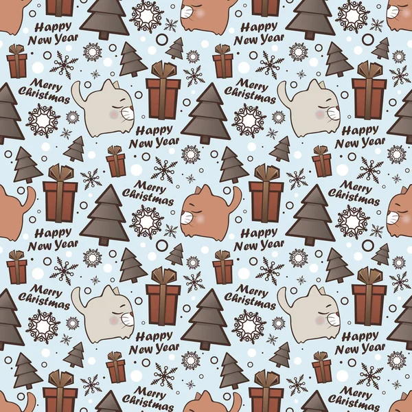 Karácsonyi zökkenőmentes mintát rajzfilm macskák. Vektor illustratio — Stock Vector