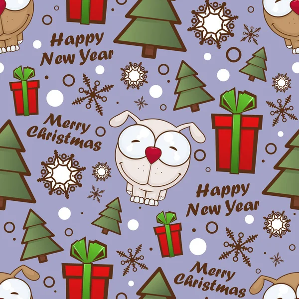 Christmas seamless pattern with cartoon dogs. Vector illustratio — Stock Vector