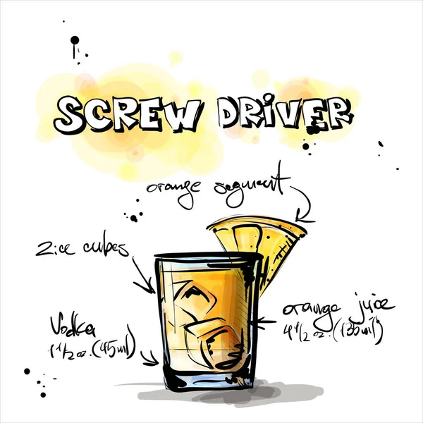 Handgezeichnete Illustration des Cocktails. Schraubenzieher. Vektorkollektion — Stockvektor