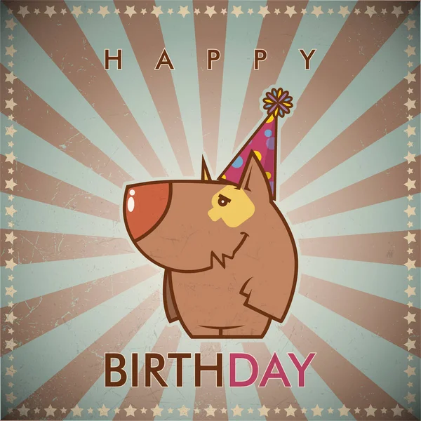 Feliz cumpleaños tarjeta de felicitación con divertido perrito de dibujos animados . — Vector de stock