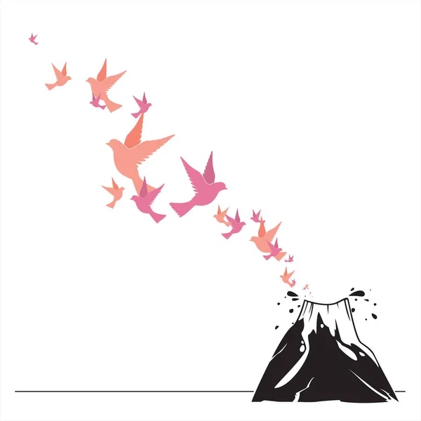 Illustration vectorielle abstraite du volkano et des oiseaux . — Image vectorielle