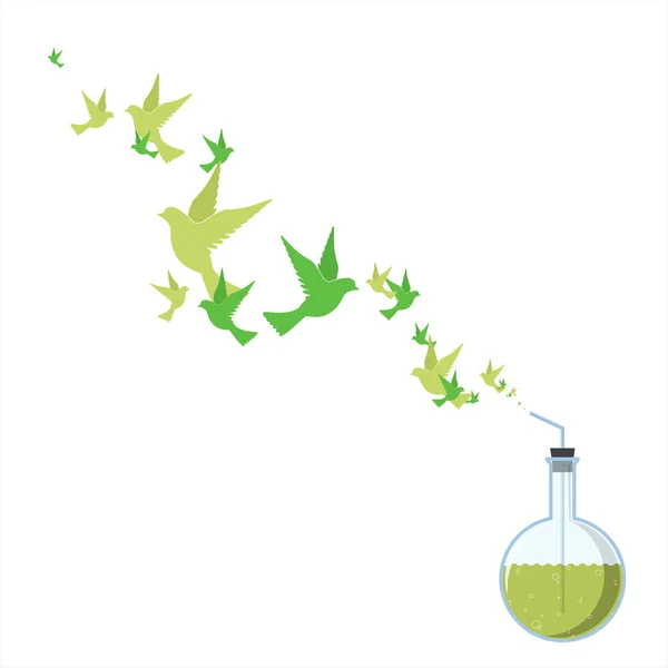 Abstract vector illustration of flask and birds. — Stock Vector