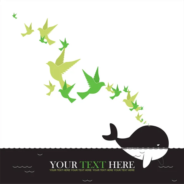 Illustrazione astratta vettoriale di balene e uccelli . — Vettoriale Stock