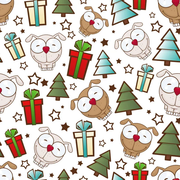 Christmas seamless pattern with cartoon dogs. Vector illustratio — Stock Vector