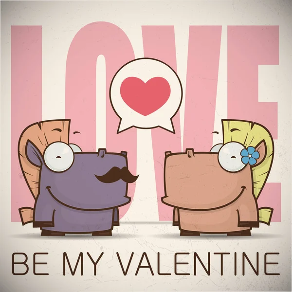 Sevimli karikatür atları ile Vektör romantik illüstrasyon.