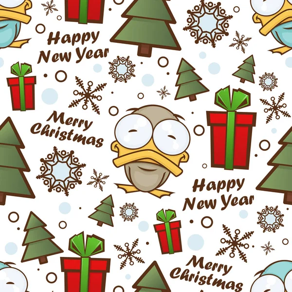 Christmas seamless pattern with cartoon duck. Vector illustratio — Stock Vector