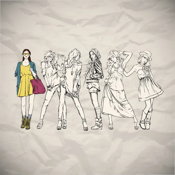 Mooie poster met mode meisjes. vectorillustratie. — Stockvector
