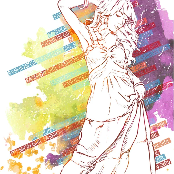 かわいいgのイラストを持つ手描き水彩の背景 — ストックベクタ