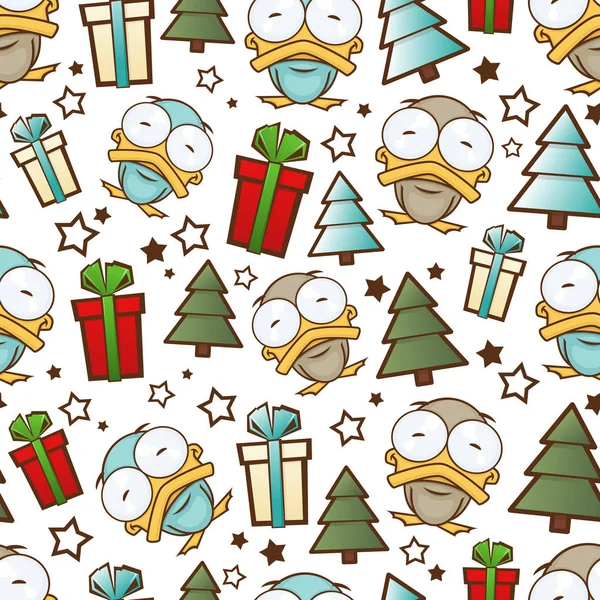 Christmas seamless pattern with cartoon duck. Vector illustratio — Stock Vector