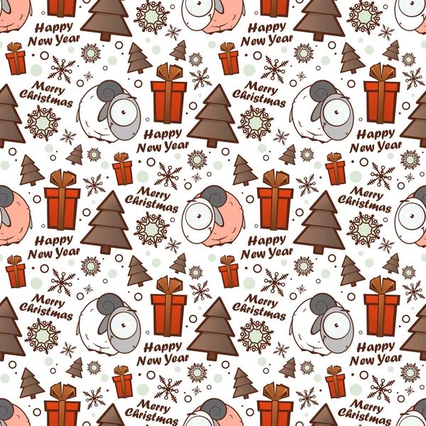 Christmas seamless pattern with cartoon sheep. Vector illustrati — Stock Vector