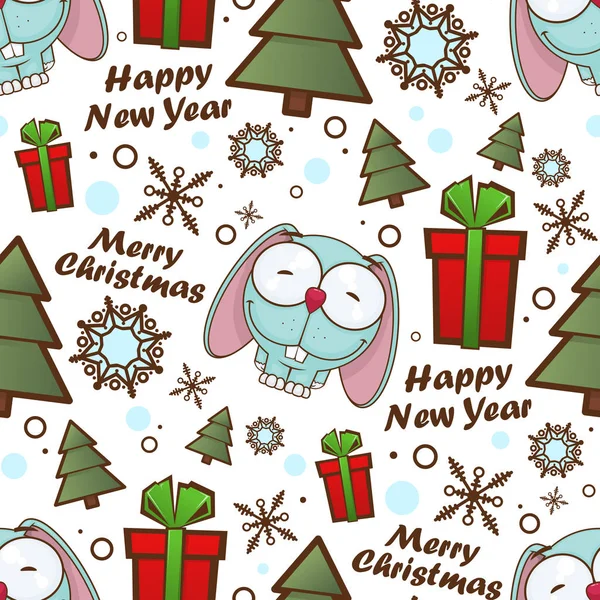 Kerst naadloze patroon met cartoon konijn. Vector illustrat — Stockvector